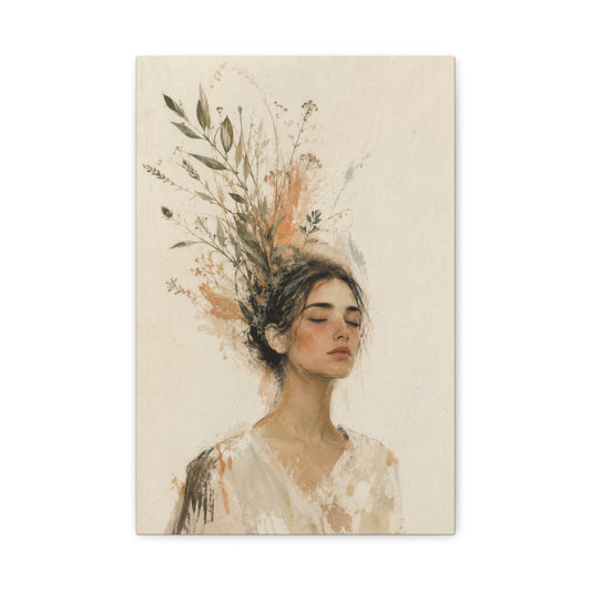 Botanical Serenity Woman Portrait Canvas Wall Art