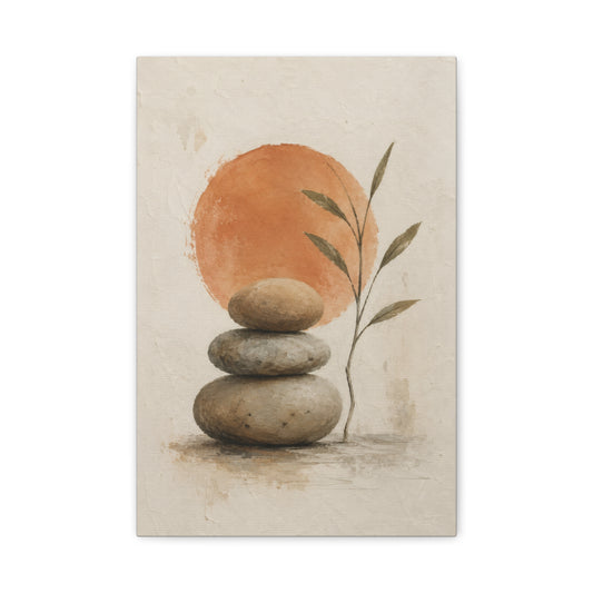 Balanced Stones Zen Canvas Wall Art | Minimal Earth Tone Decor