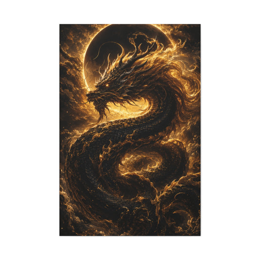 Black Dragon Canvas Wall Art – Celestial Mythic Statement Piece