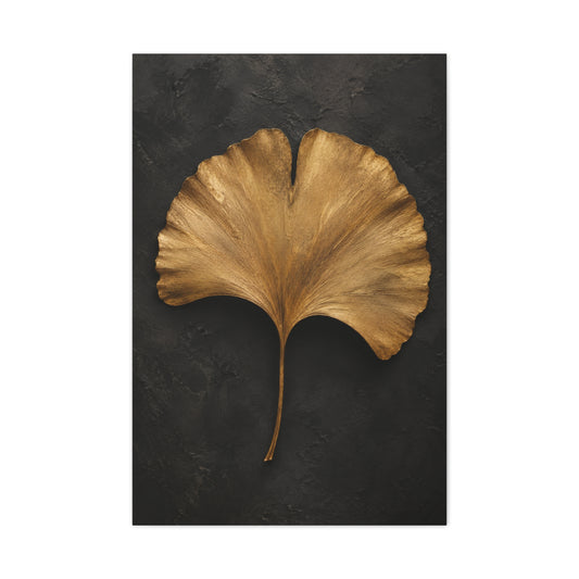 Golden Ginkgo Leaf Wall Art | Minimal Botanical Canvas