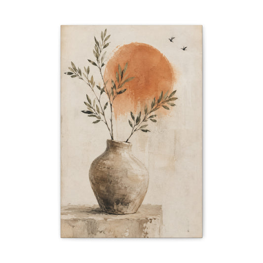Terracotta Sun Botanical Vase Minimalist Canvas Wall Art