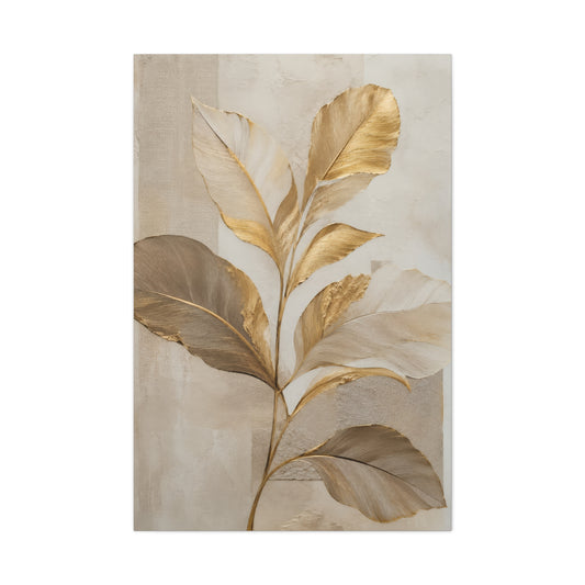 Minimal Botanical Canvas Wall Art in Soft Gold & Neutral Tones