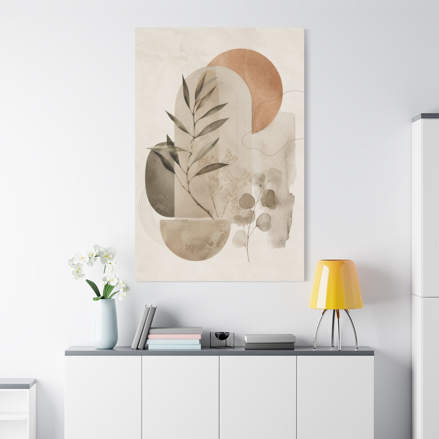 Botanical Geometry Neutral Abstract Canvas Wall Art
