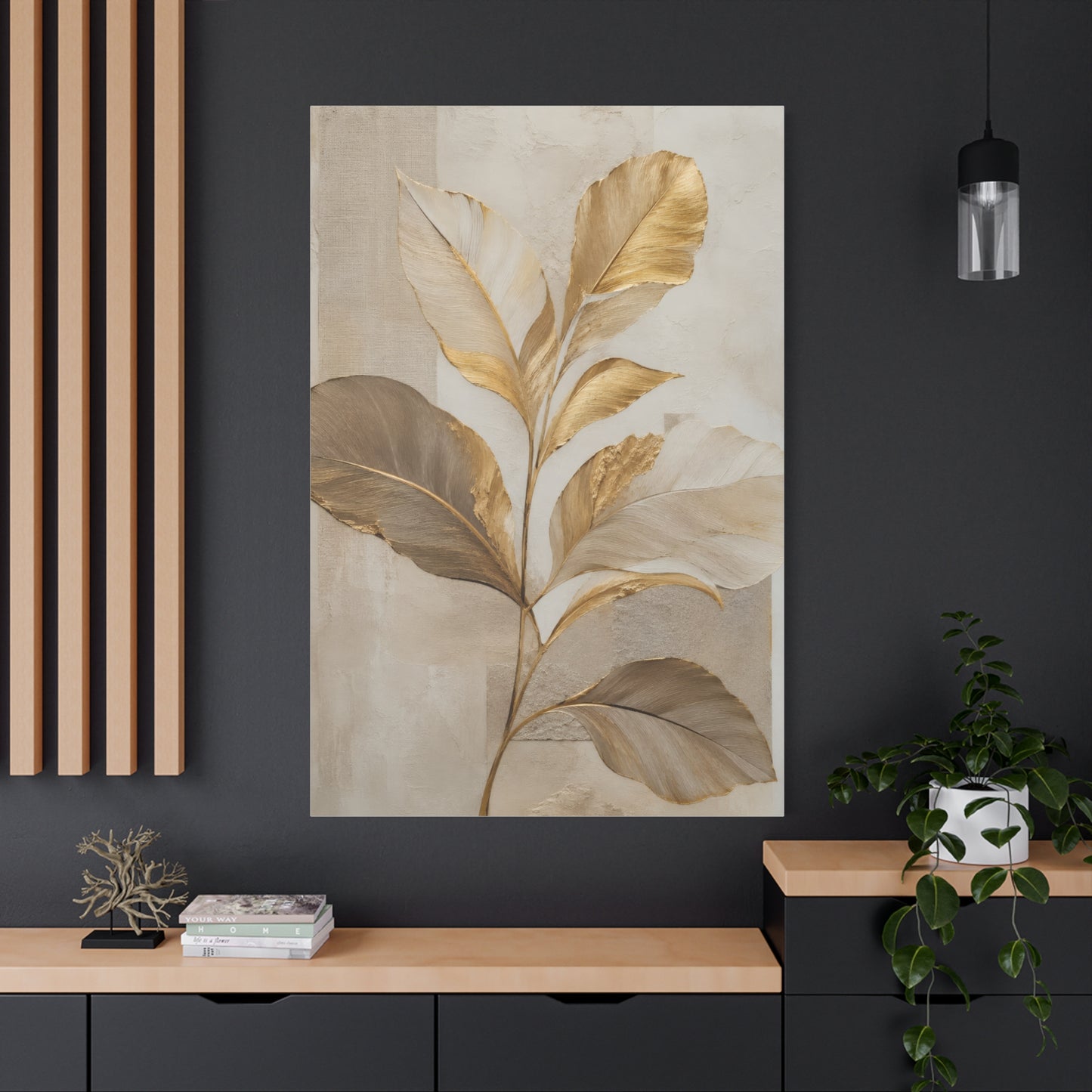 Minimal Botanical Canvas Wall Art in Soft Gold & Neutral Tones