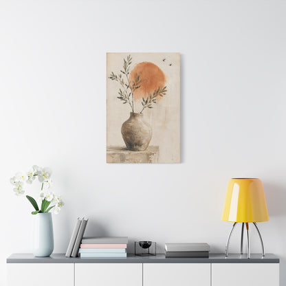 Terracotta Sun Botanical Vase Minimalist Canvas Wall Art