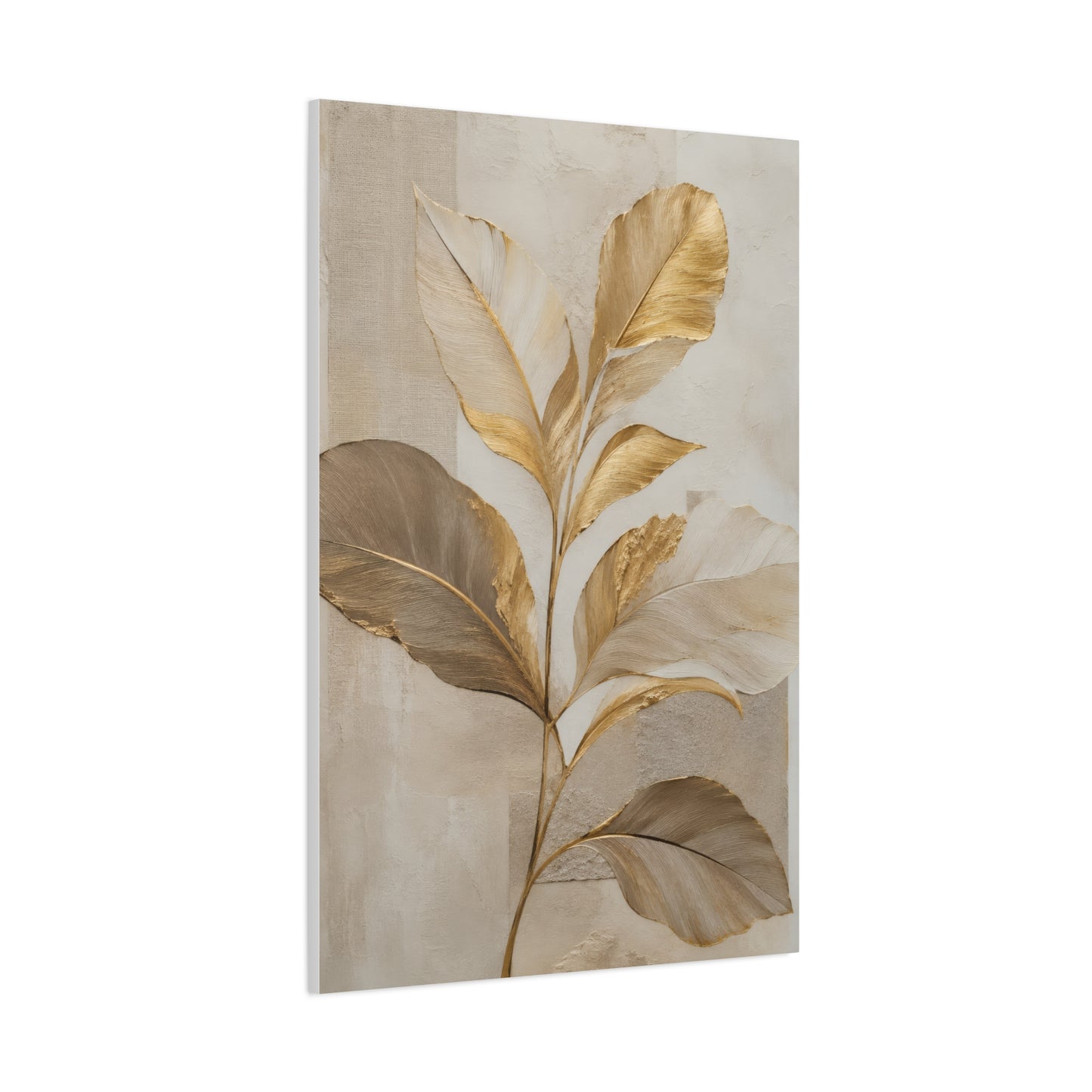 Minimal Botanical Canvas Wall Art in Soft Gold & Neutral Tones