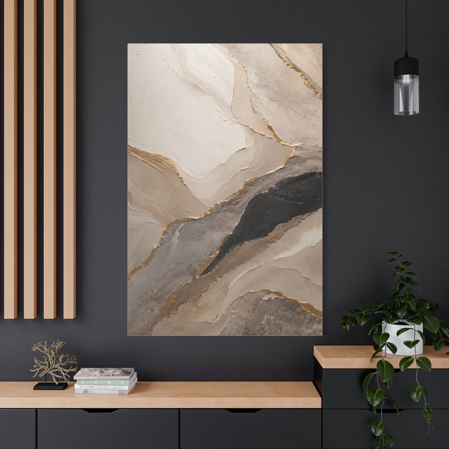 Abstract Marble Canvas Wall Art with Gold Vein Accents