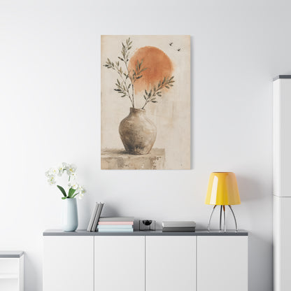 Terracotta Sun Botanical Vase Minimalist Canvas Wall Art