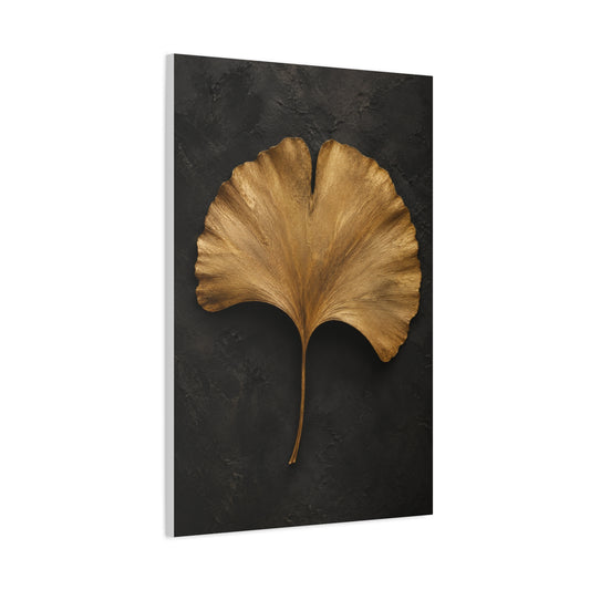 Golden Ginkgo Leaf Wall Art | Minimal Botanical Canvas