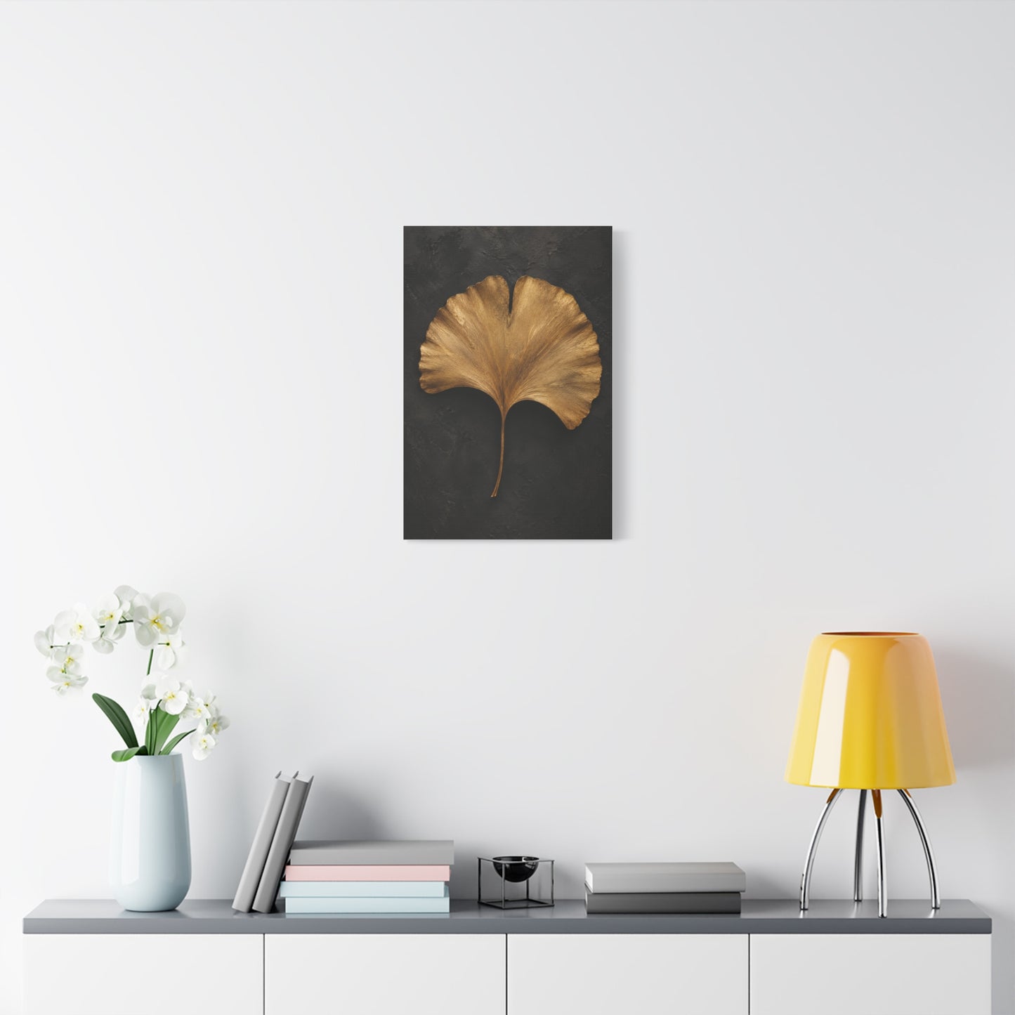 Golden Ginkgo Leaf Wall Art | Minimal Botanical Canvas