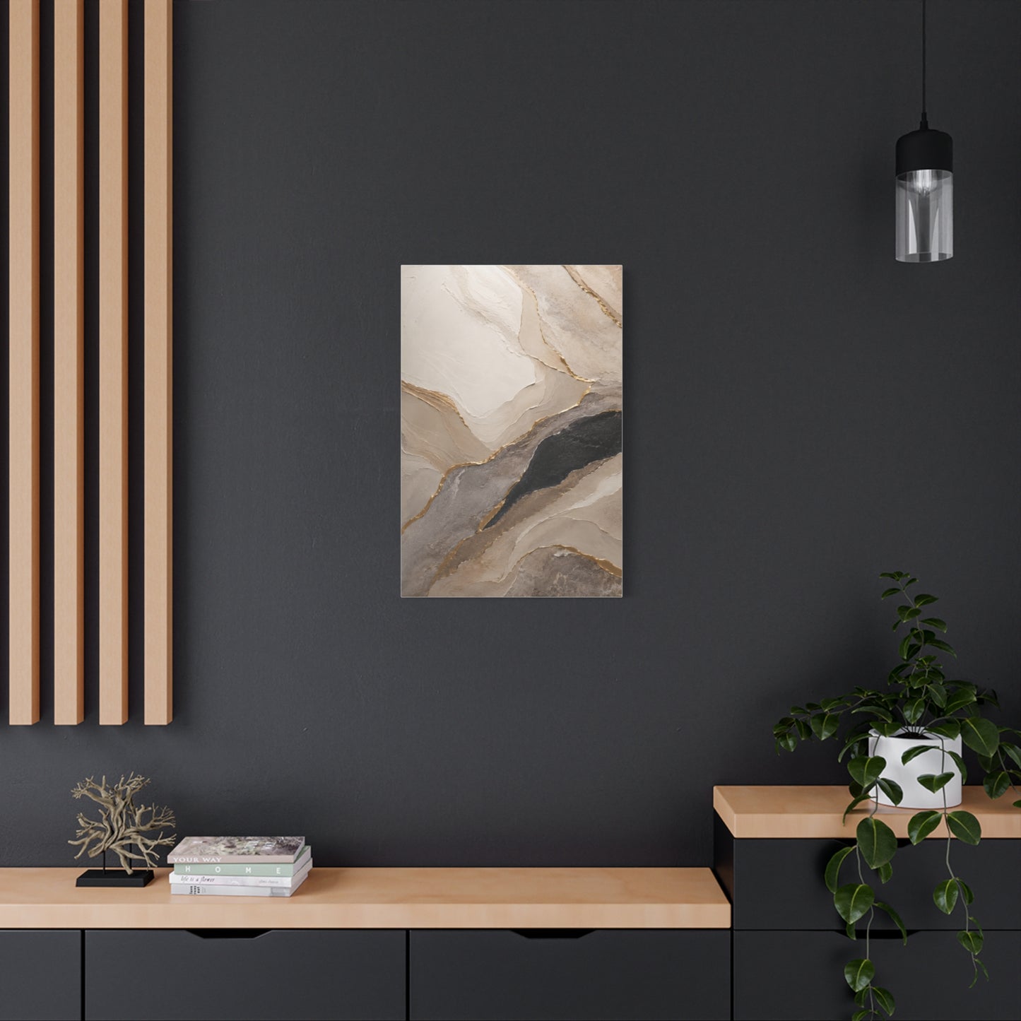 Abstract Marble Canvas Wall Art with Gold Vein Accents