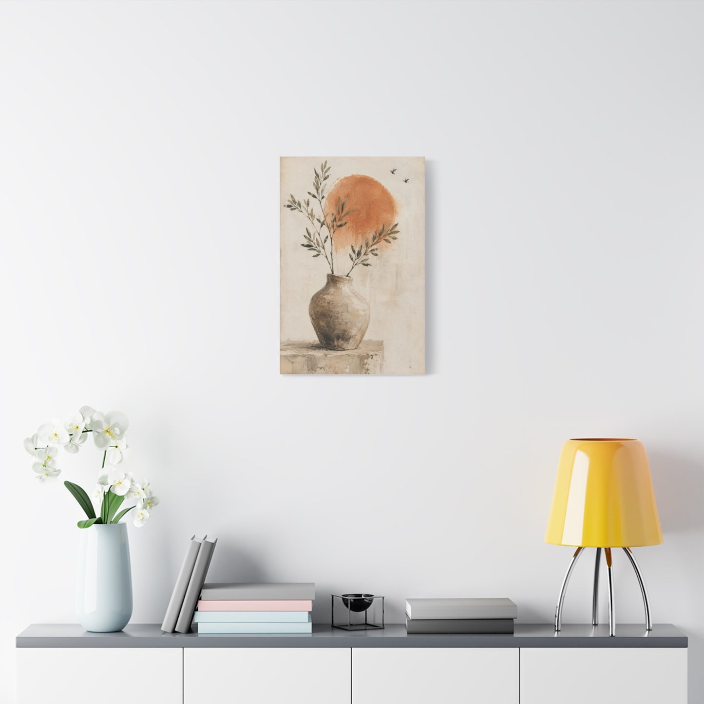Terracotta Sun Botanical Vase Minimalist Canvas Wall Art