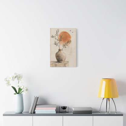 Terracotta Sun Botanical Vase Minimalist Canvas Wall Art