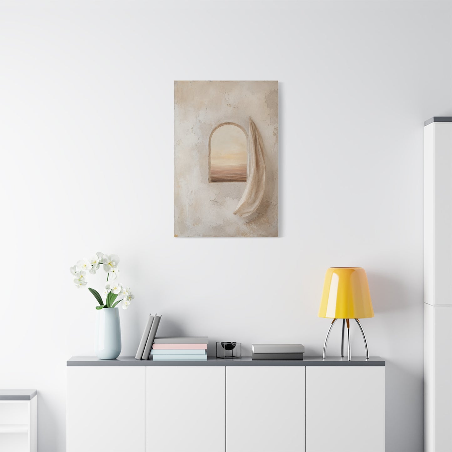 Minimalist Arched Window Neutral Landscape Canvas Wall Art