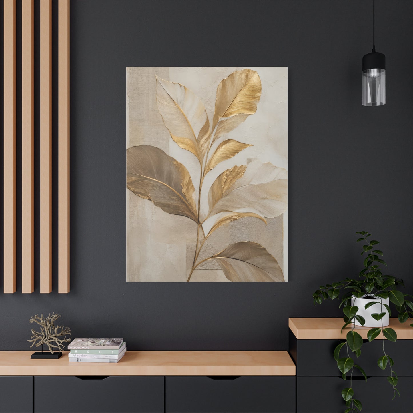 Minimal Botanical Canvas Wall Art in Soft Gold & Neutral Tones