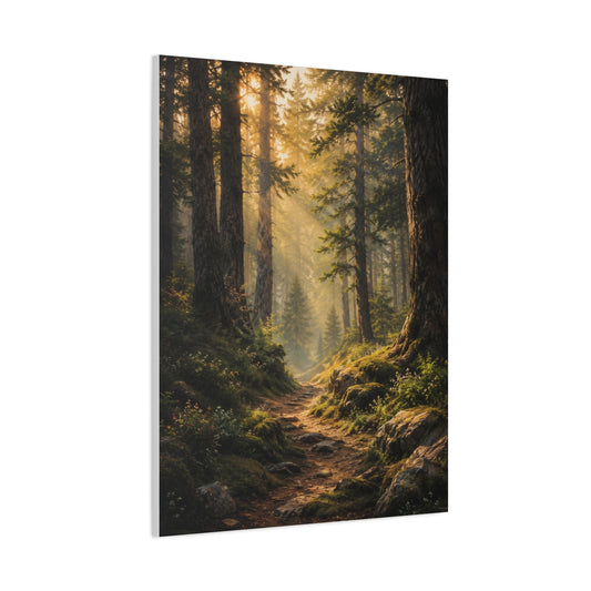 Forest Path Canvas Wall Art – Golden Woodland Landscape