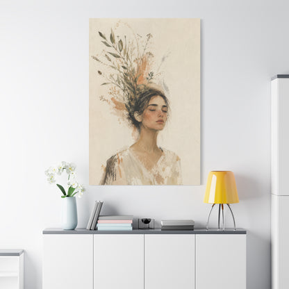 Botanical Serenity Woman Portrait Canvas Wall Art