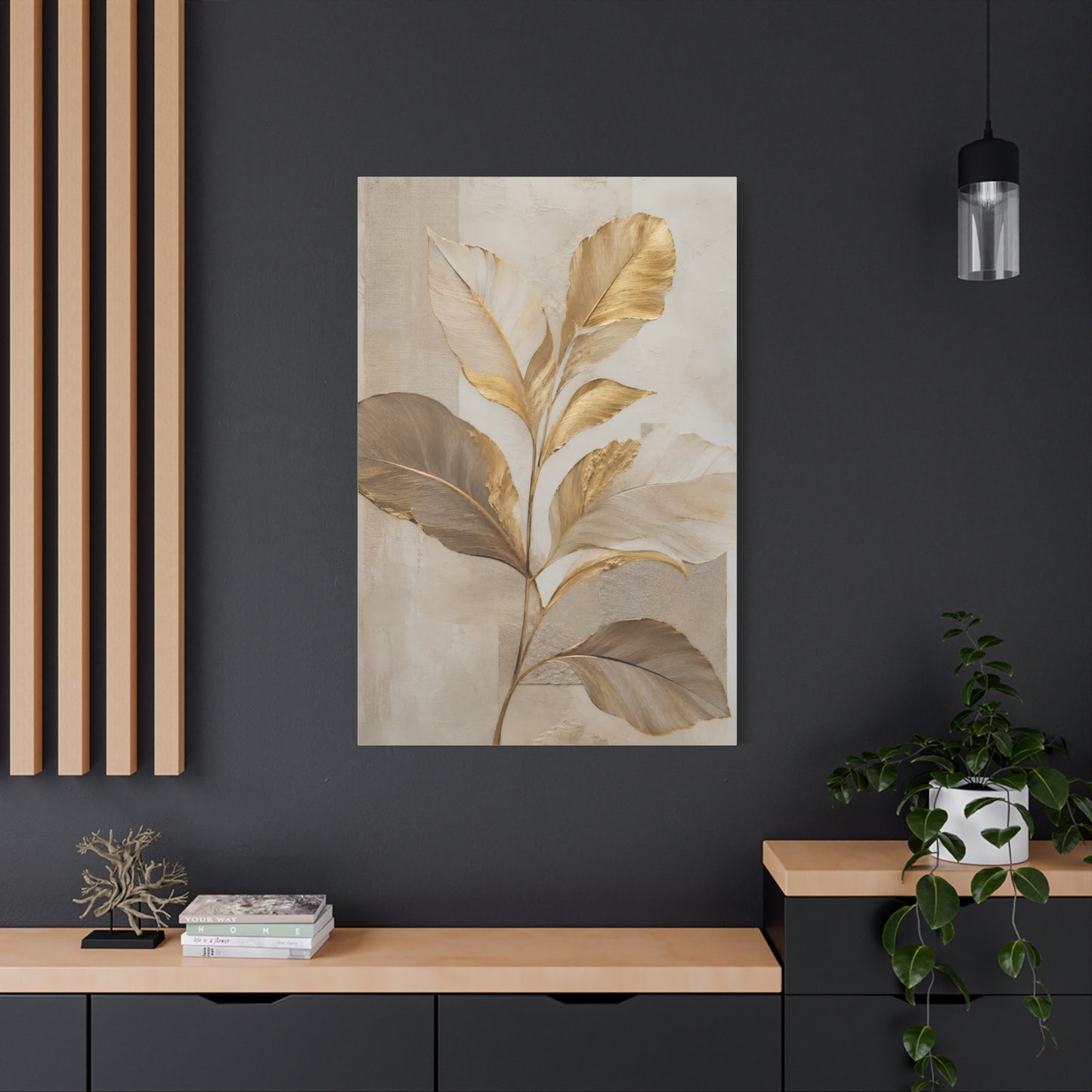 Minimal Botanical Canvas Wall Art in Soft Gold & Neutral Tones