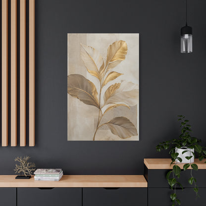 Minimal Botanical Canvas Wall Art in Soft Gold & Neutral Tones