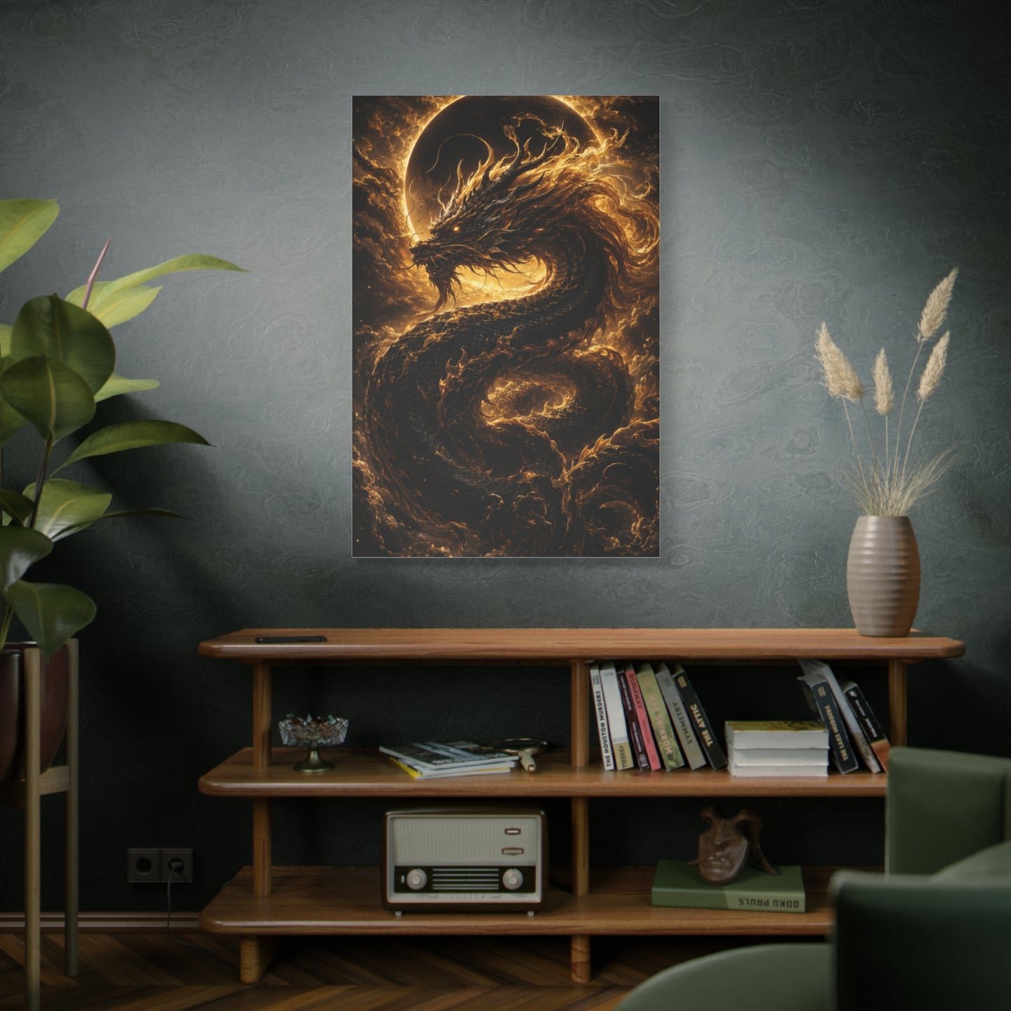 Black Dragon Canvas Wall Art – Celestial Mythic Statement Piece