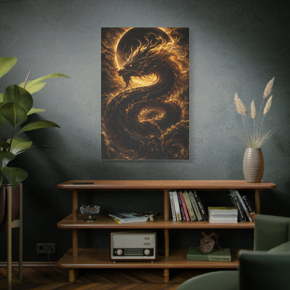 Black Dragon Canvas Wall Art – Celestial Mythic Statement Piece