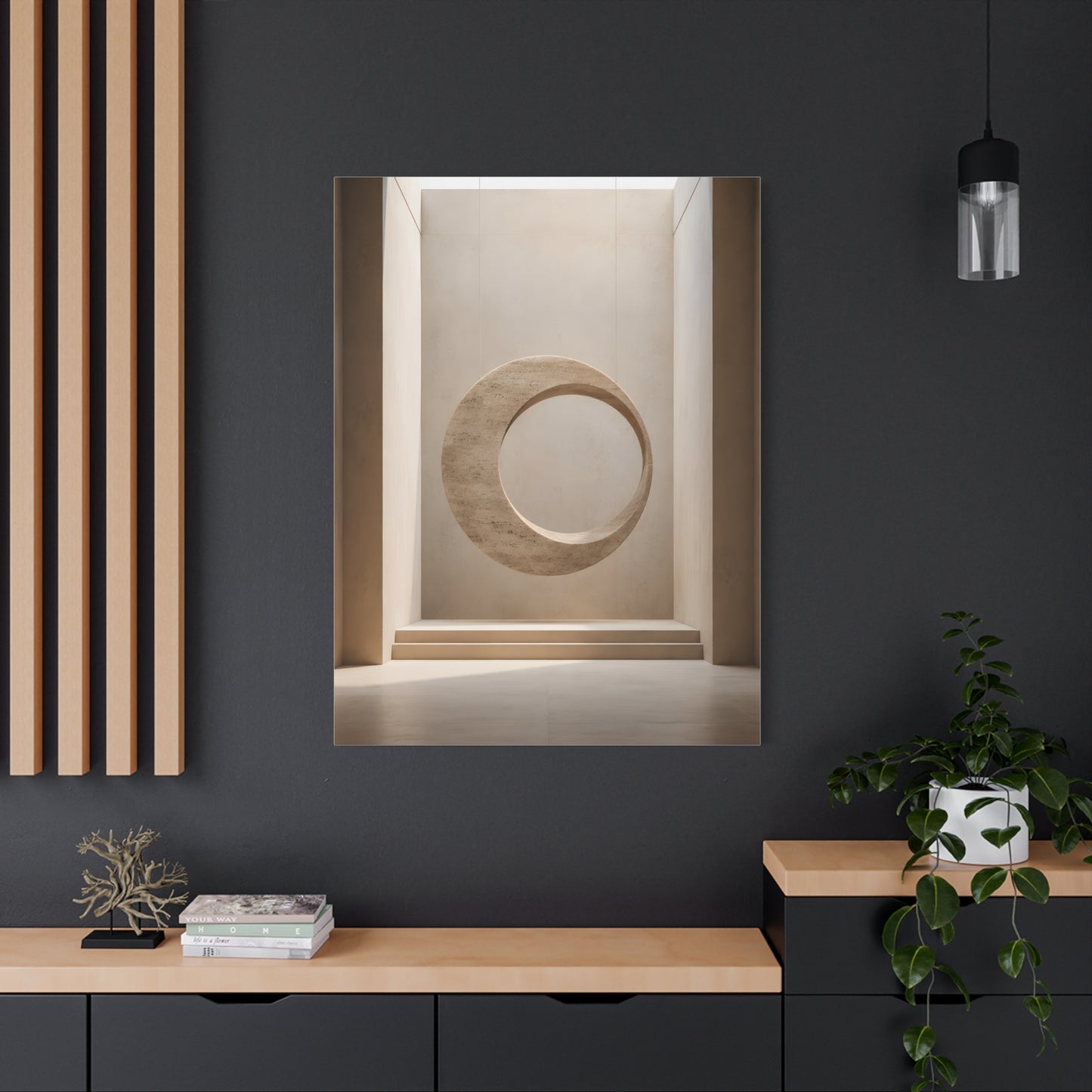 Suspended Stone Ring | Minimalist Architectural Matte Canvas Wall Art