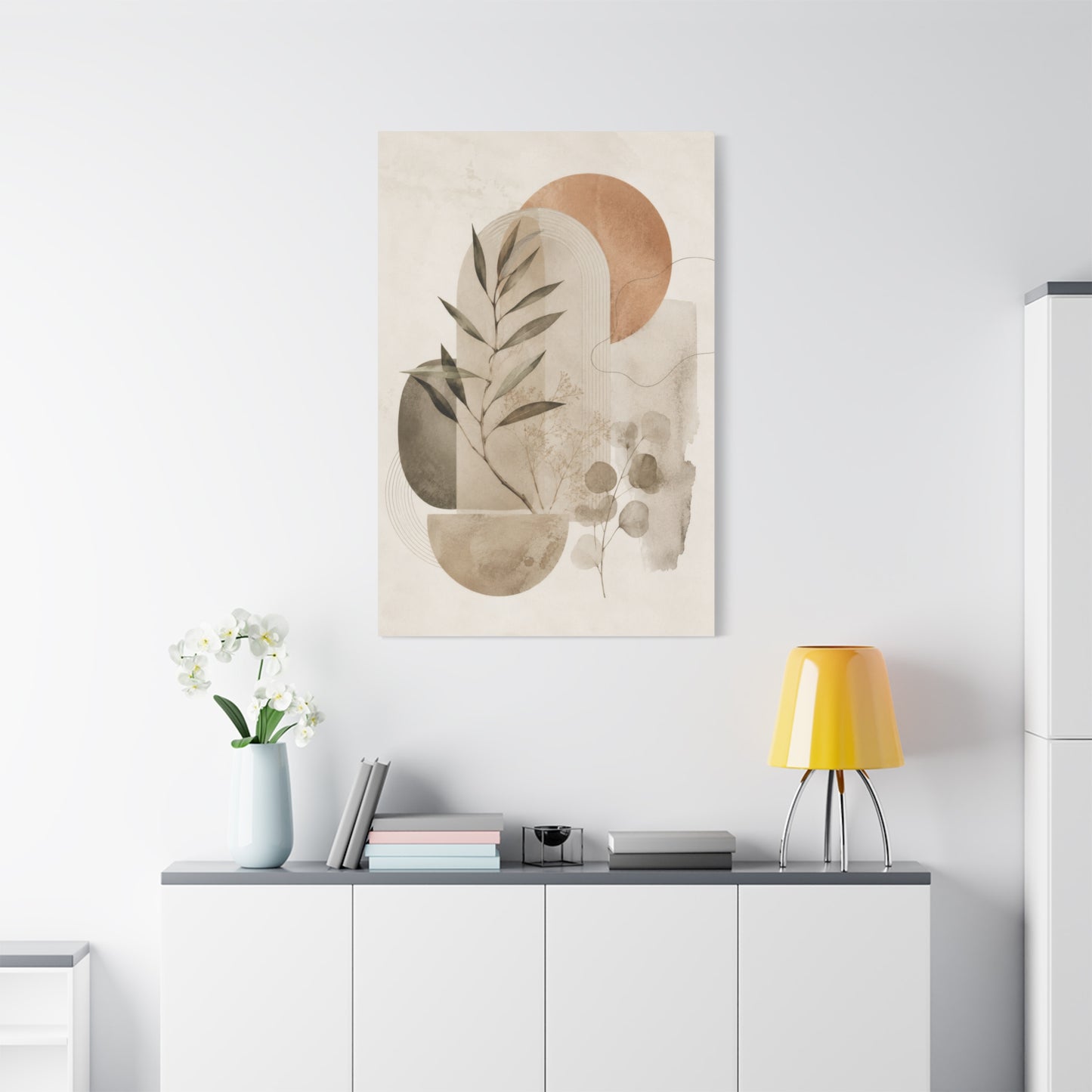 Botanical Geometry Neutral Abstract Canvas Wall Art