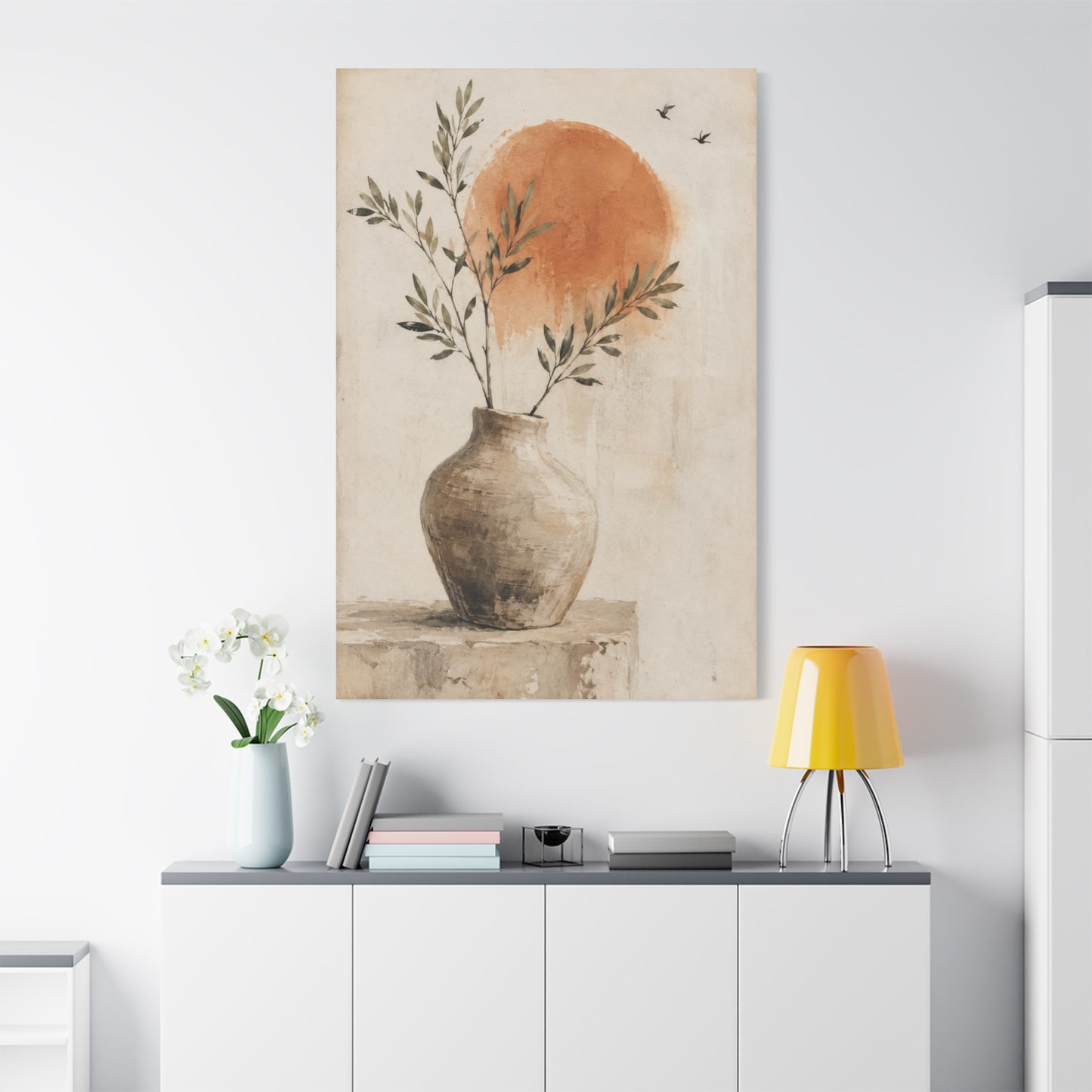 Terracotta Sun Botanical Vase Minimalist Canvas Wall Art
