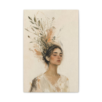 Botanical Serenity Woman Portrait Canvas Wall Art