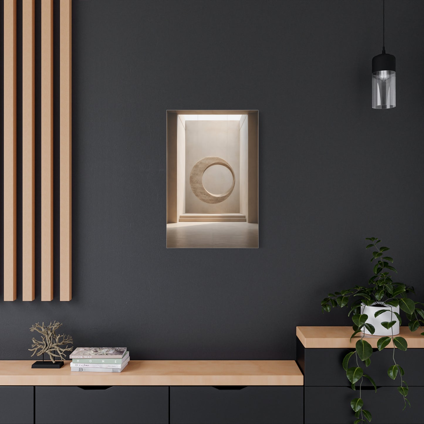 Suspended Stone Ring | Minimalist Architectural Matte Canvas Wall Art