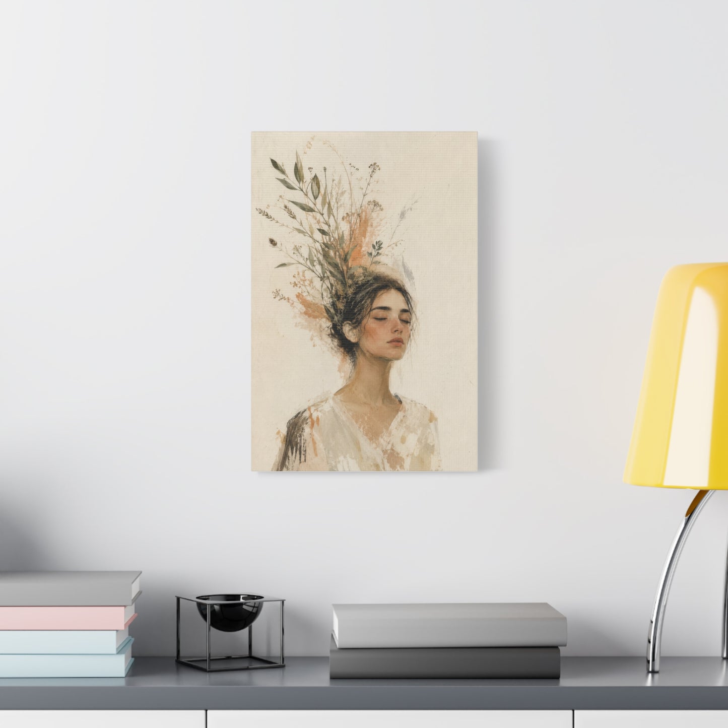 Botanical Serenity Woman Portrait Canvas Wall Art