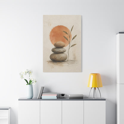 Balanced Stones Zen Canvas Wall Art | Minimal Earth Tone Decor
