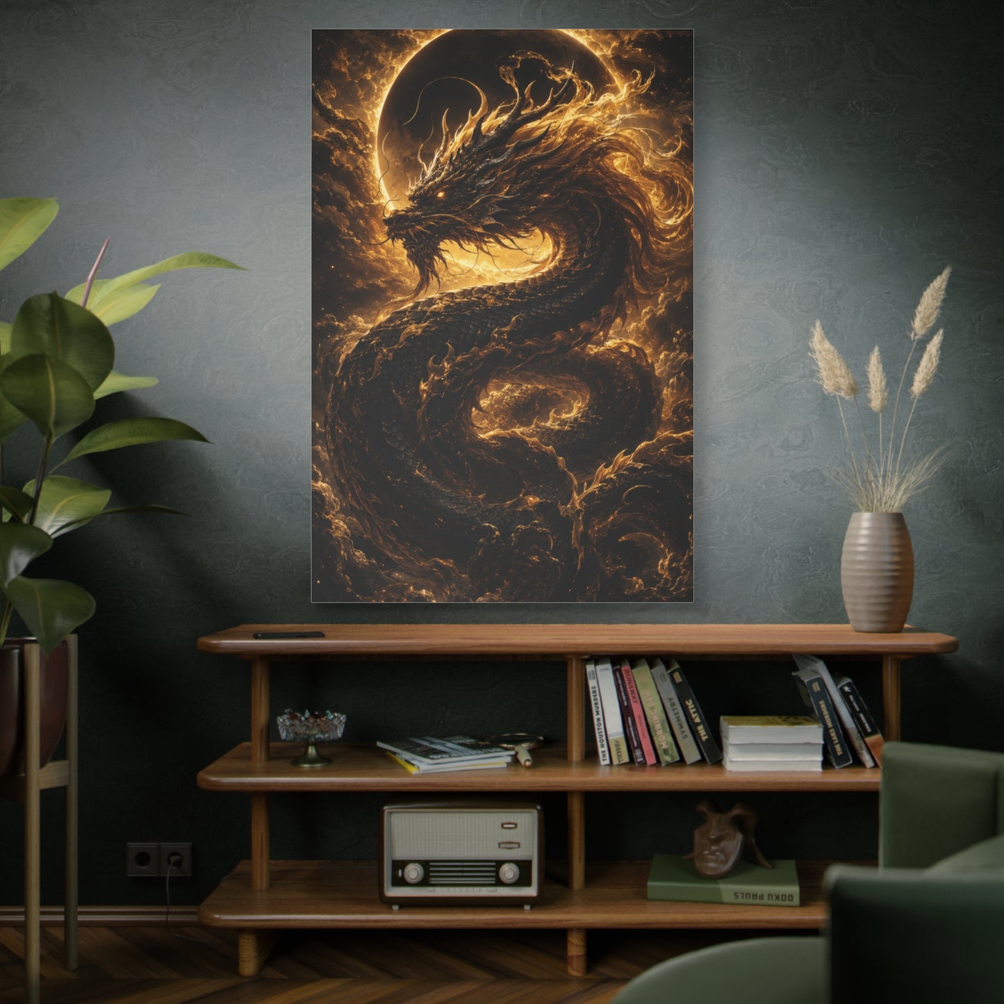 Black Dragon Canvas Wall Art – Celestial Mythic Statement Piece