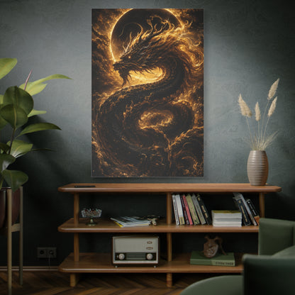 Black Dragon Canvas Wall Art – Celestial Mythic Statement Piece