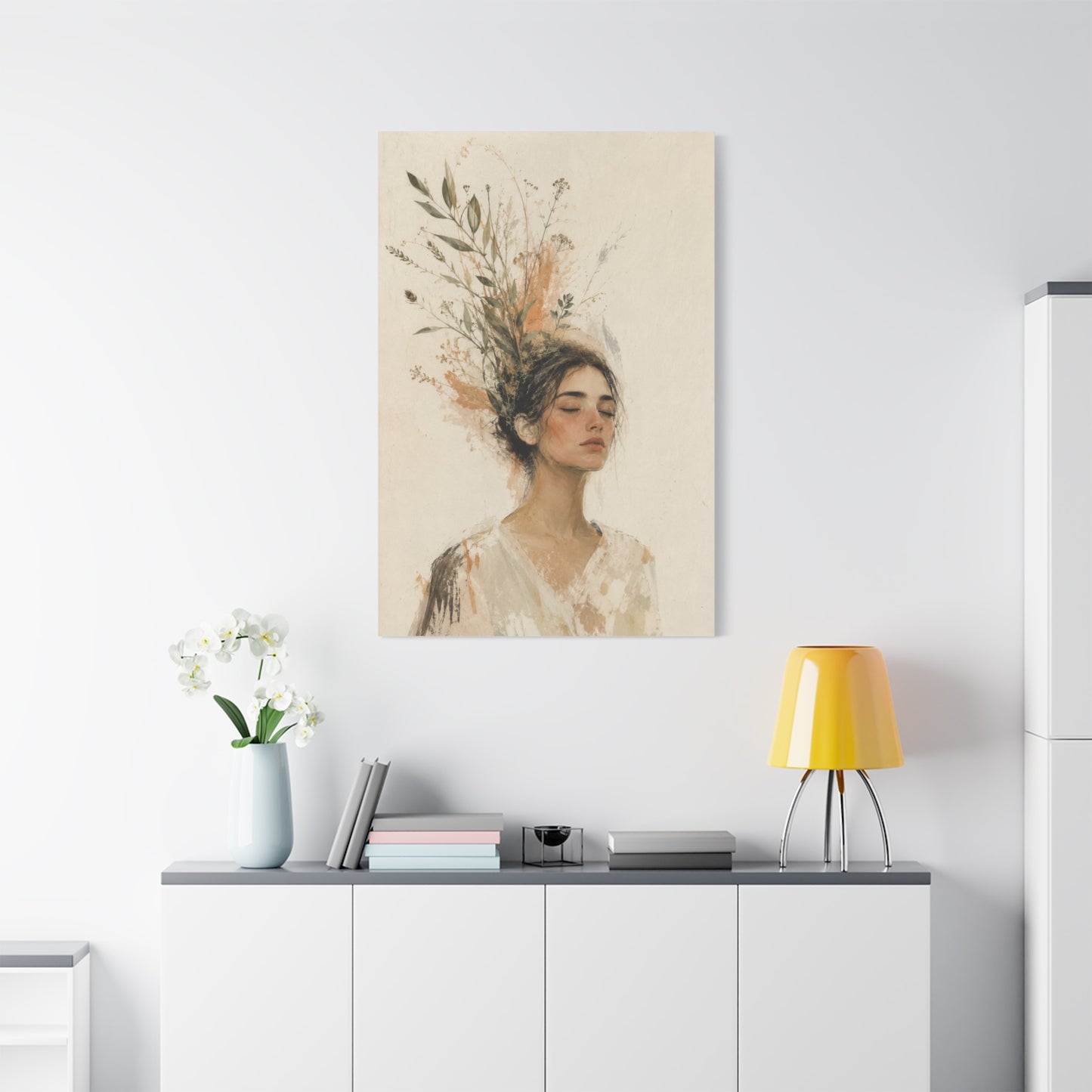 Botanical Serenity Woman Portrait Canvas Wall Art