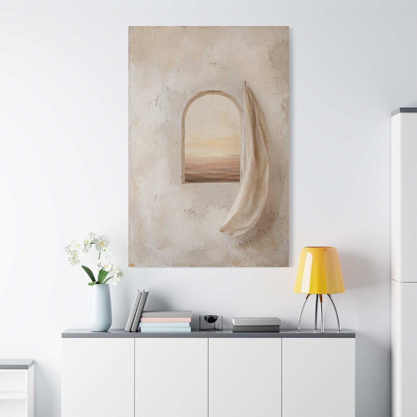 Minimalist Arched Window Neutral Landscape Canvas Wall Art