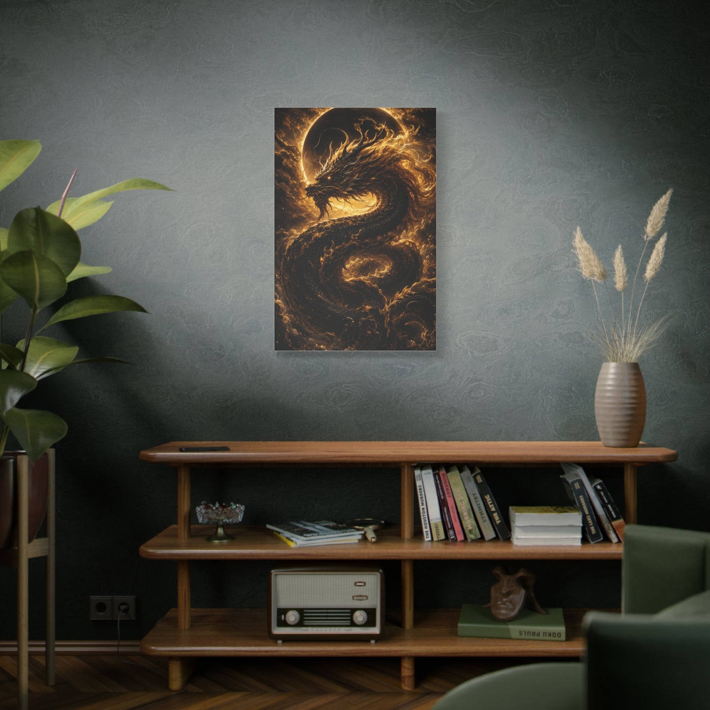 Black Dragon Canvas Wall Art – Celestial Mythic Statement Piece