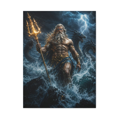 Poseidon Rising Canvas Wall Art – Mythological Ocean Storm