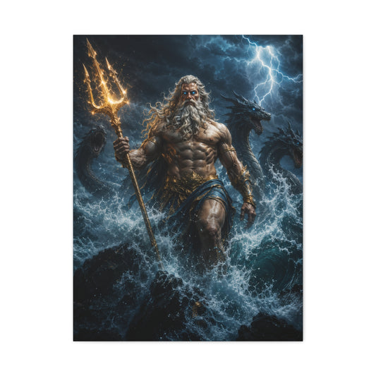 Poseidon Rising Canvas Wall Art – Mythological Ocean Storm