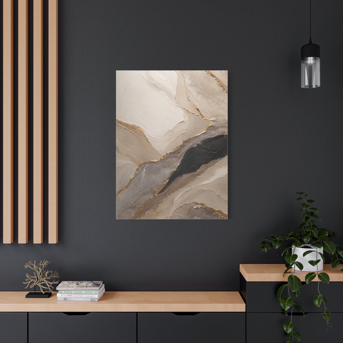 Abstract Marble Canvas Wall Art with Gold Vein Accents
