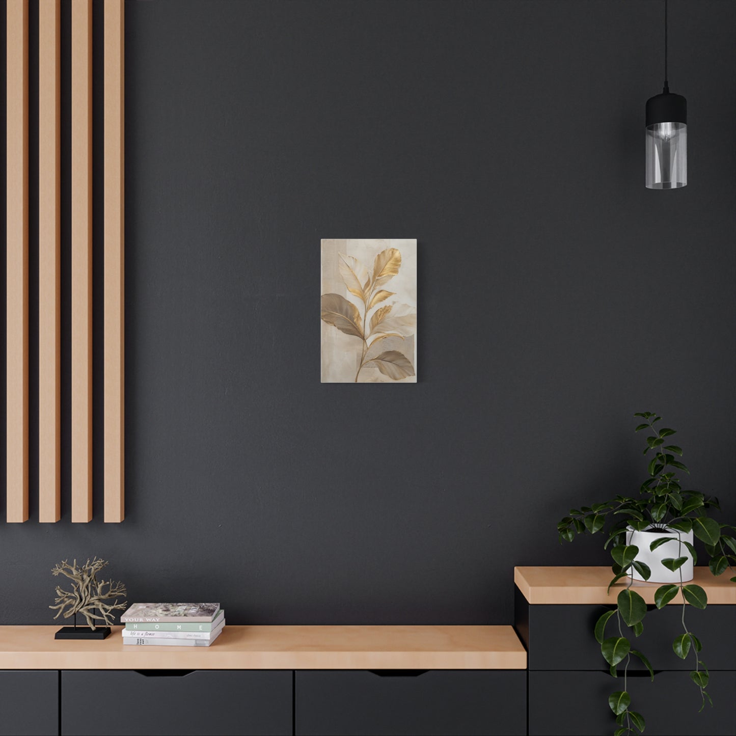 Minimal Botanical Canvas Wall Art in Soft Gold & Neutral Tones