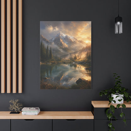 Mountain Lake Canvas Wall Art – Alpine Sunrise Landscape