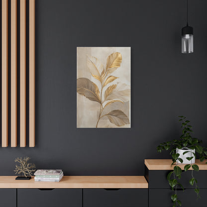 Minimal Botanical Canvas Wall Art in Soft Gold & Neutral Tones