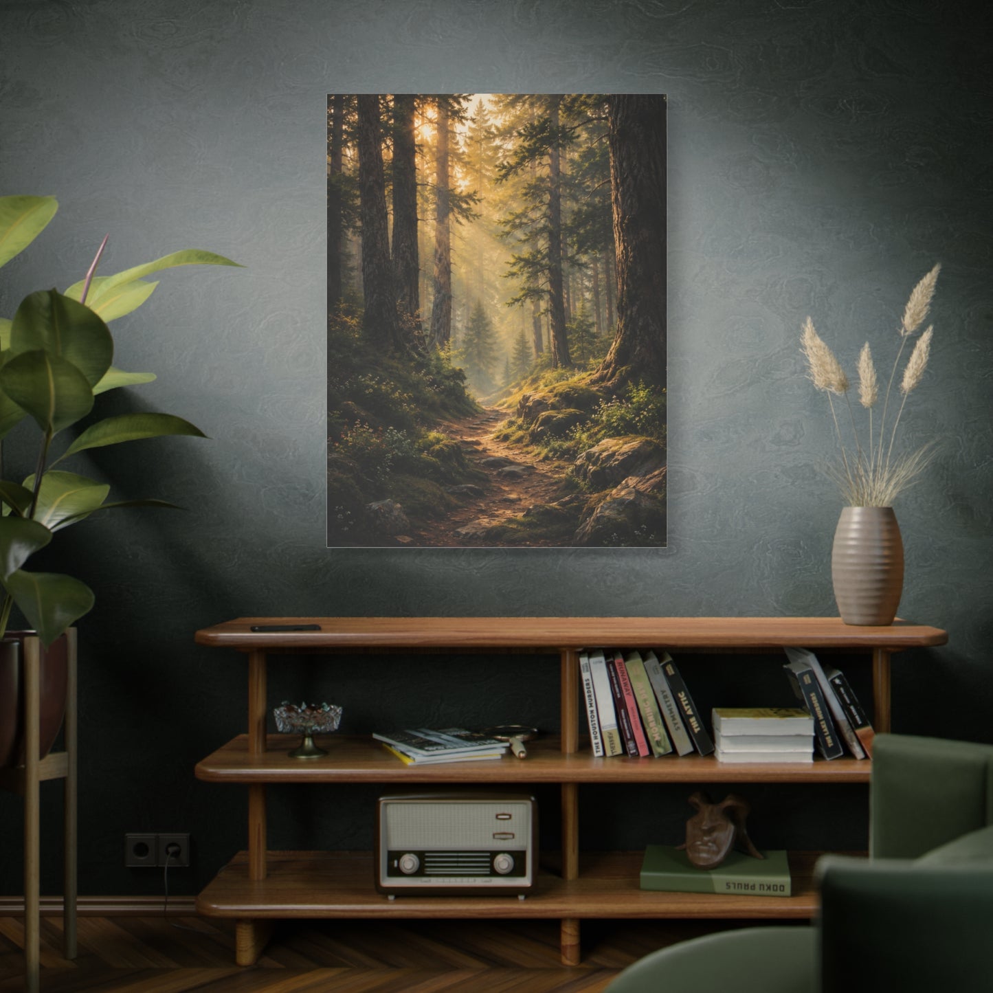 Forest Path Canvas Wall Art – Golden Woodland Landscape