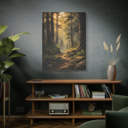 Forest Path Canvas Wall Art – Golden Woodland Landscape
