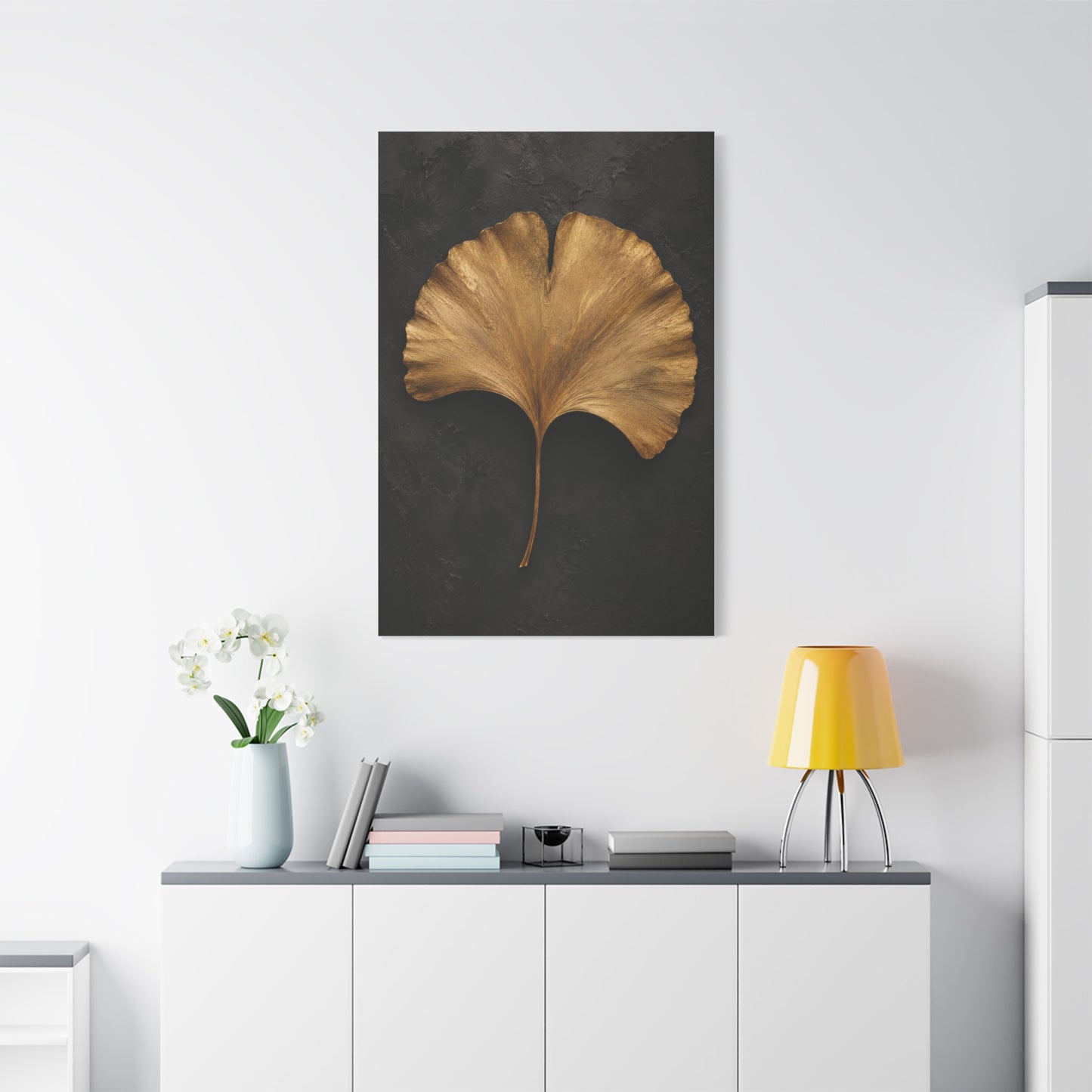 Golden Ginkgo Leaf Wall Art | Minimal Botanical Canvas