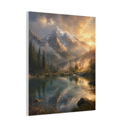 Mountain Lake Canvas Wall Art – Alpine Sunrise Landscape