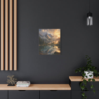 Mountain Lake Canvas Wall Art – Alpine Sunrise Landscape