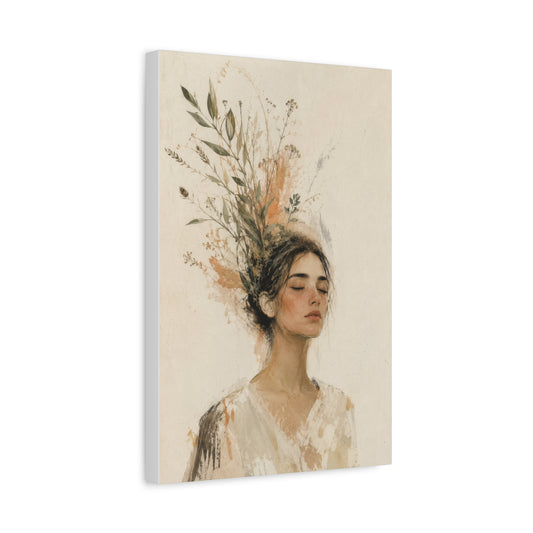 Botanical Serenity Woman Portrait Canvas Wall Art