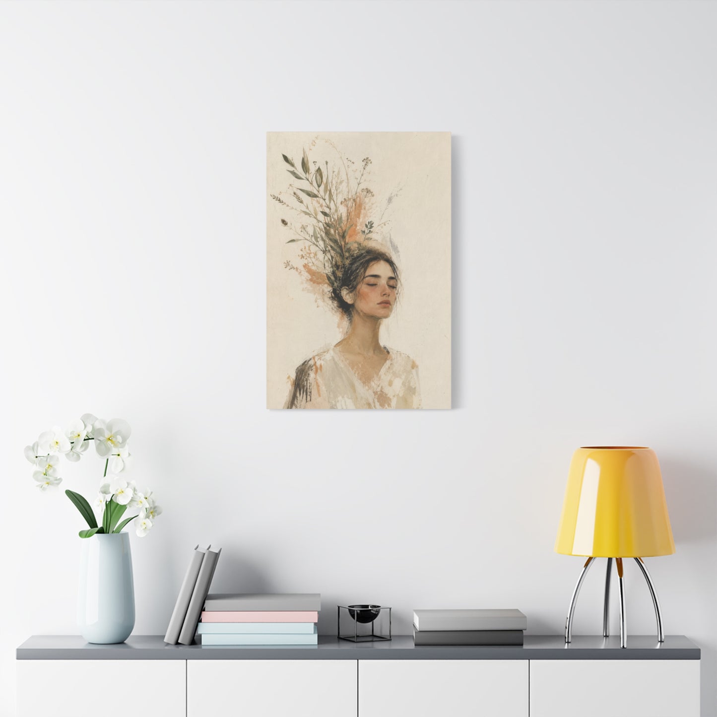 Botanical Serenity Woman Portrait Canvas Wall Art
